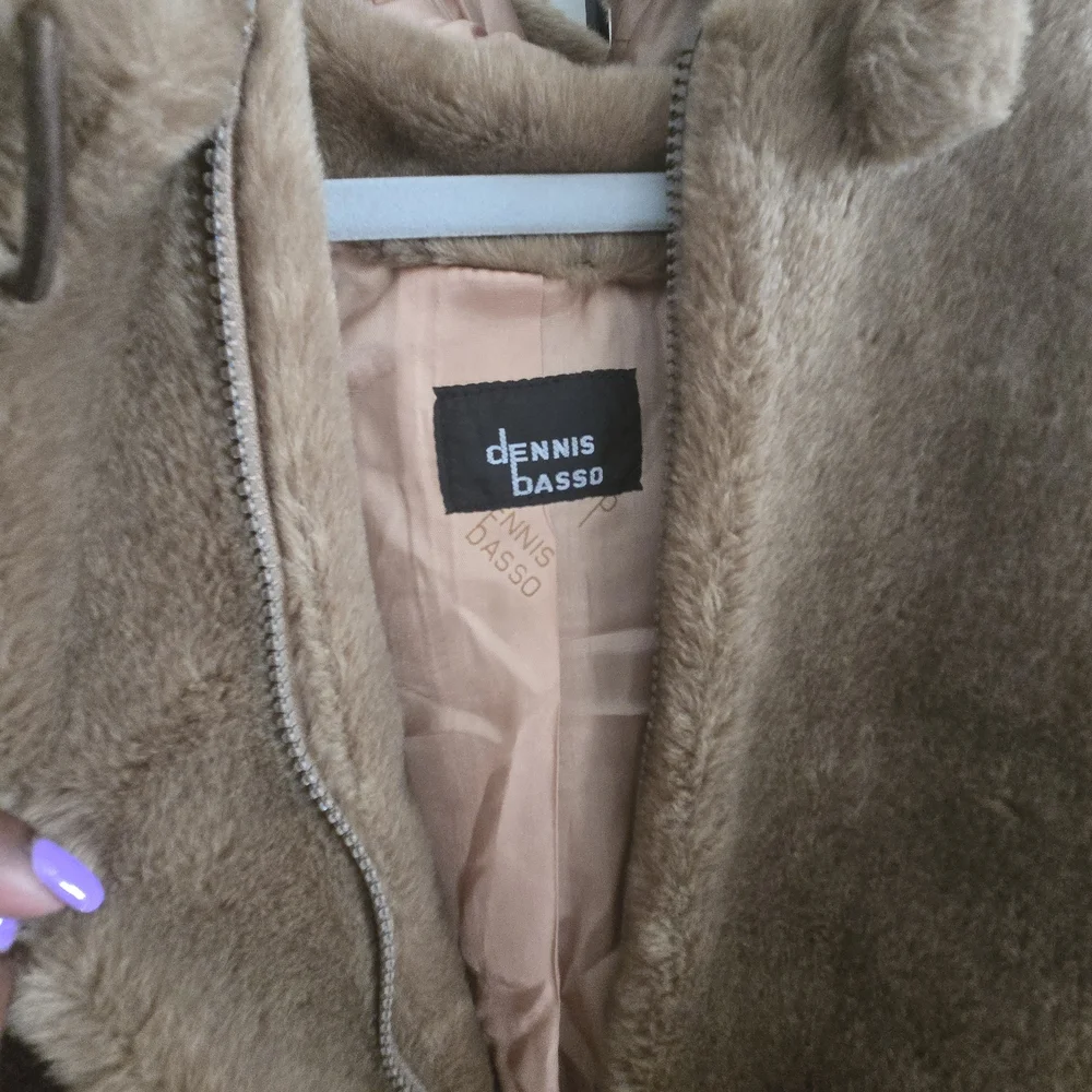 Women's Tan Faux Fur  Dennis Basso Coat Made In Usa - Picture 12 of 16
